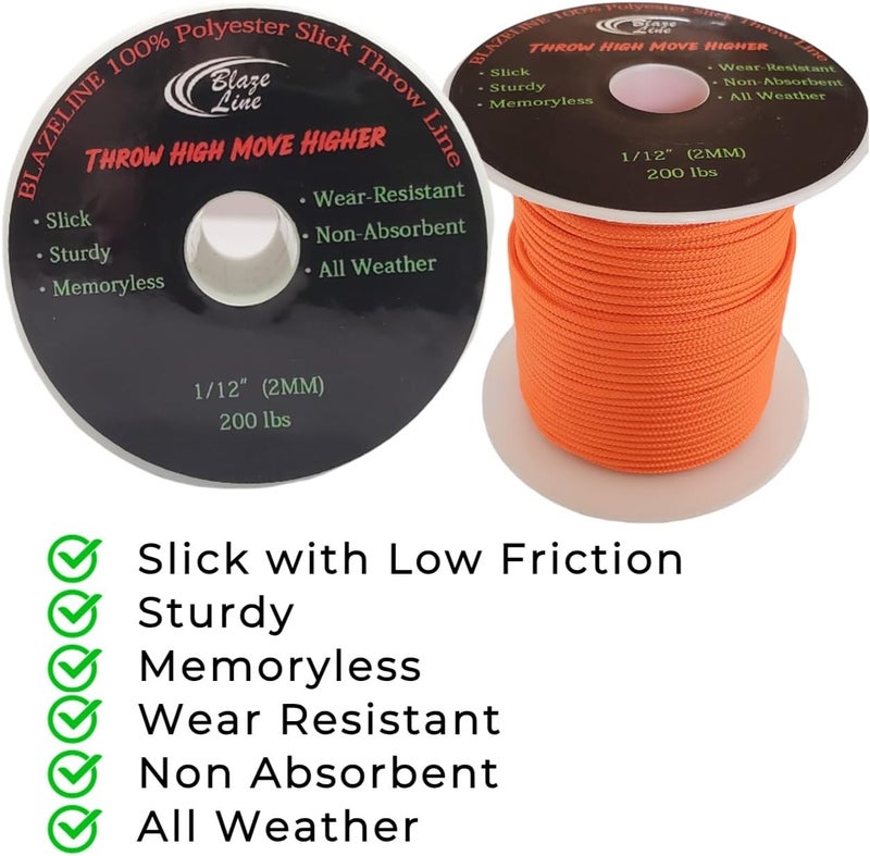 Blaze Line 100% Polyester Climbing Throw Line Rope 2 mm (1/12 in) 150 ft Stool Cord 200 lbs Tensile Strength (Bright Orange) - Image 5